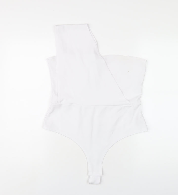 PRETTYLITTLETHING Womens White Polyester Bodysuit One-Piece Size 16 Snap
