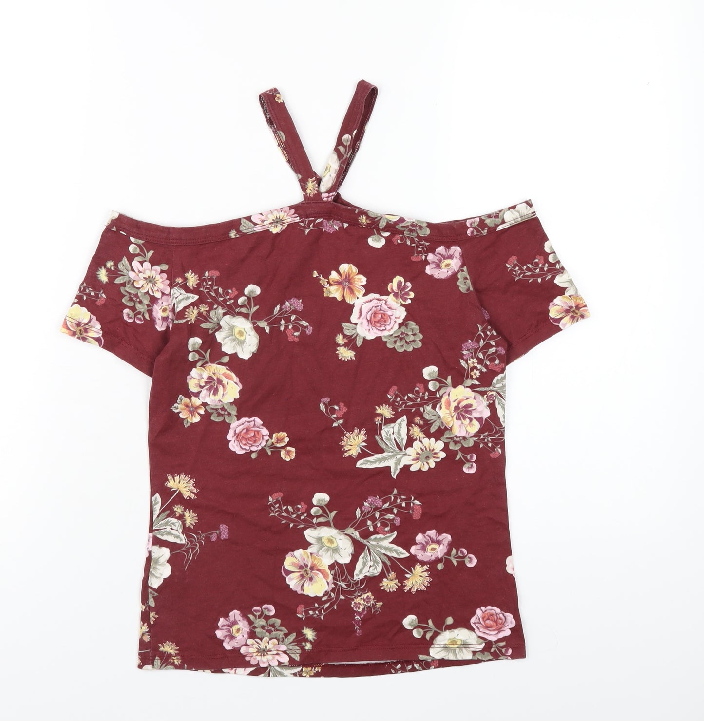 Terranova Womens Red Floral Cotton Basic T-Shirt Size M Square Neck