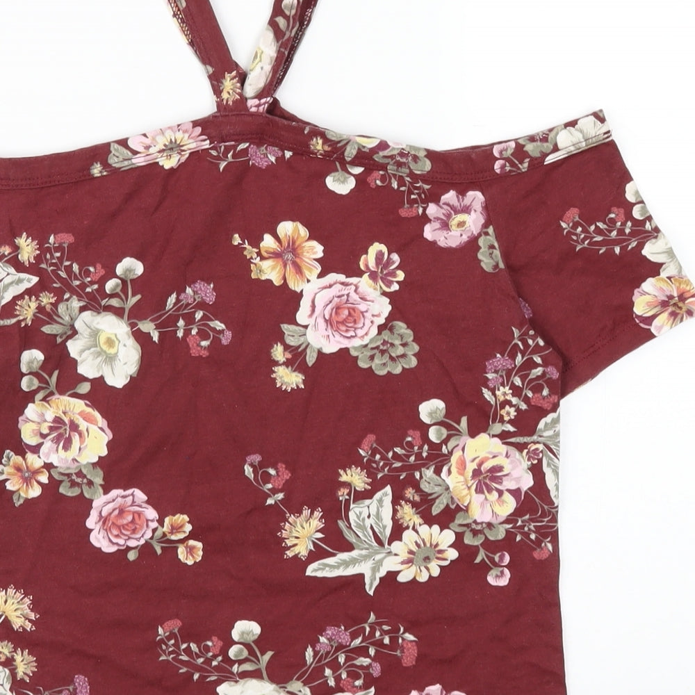 Terranova Womens Red Floral Cotton Basic T-Shirt Size M Square Neck