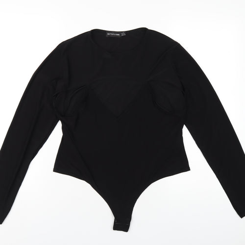 PRETTYLITTLETHING Womens Black Polyester Bodysuit One-Piece Size 16 Snap