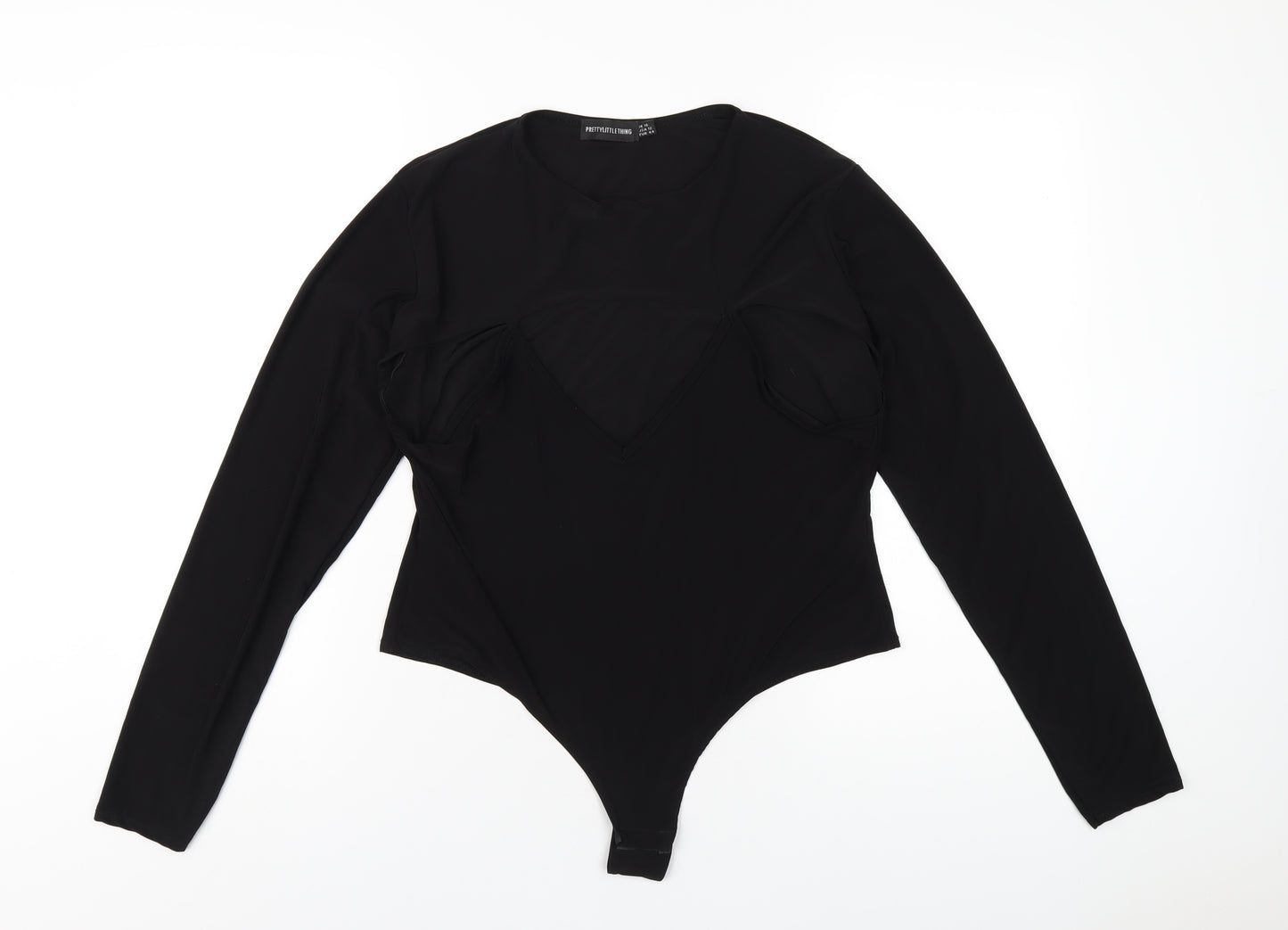 PRETTYLITTLETHING Womens Black Polyester Bodysuit One-Piece Size 16 Snap