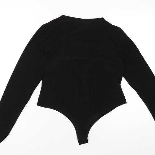 PRETTYLITTLETHING Womens Black Polyester Bodysuit One-Piece Size 16 Snap