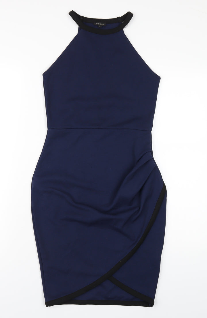 River Island Womens Blue Polyester Bodycon Size 8 Round Neck Pullover