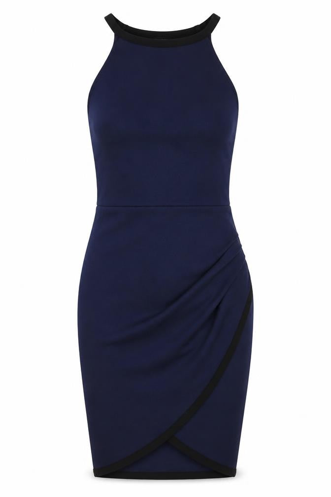 Front view of River Island women’s blue polyester bodycon, size UK 8, round neck pullover