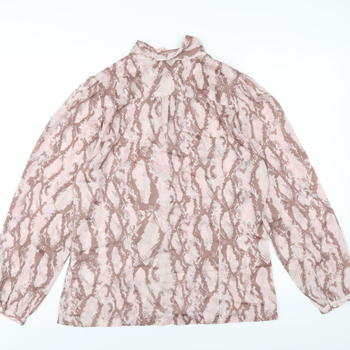 H&M Womens Pink Animal Print Polyester Basic Button-Up Size 14 Round Neck - Snake Print