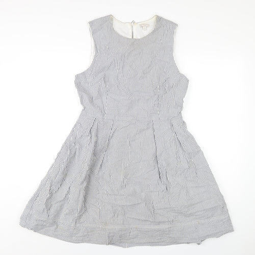 Gap Womens Blue Striped Cotton A-Line Size 8 Round Neck Zip