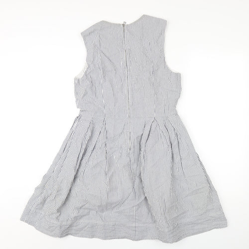 Gap Womens Blue Striped Cotton A-Line Size 8 Round Neck Zip