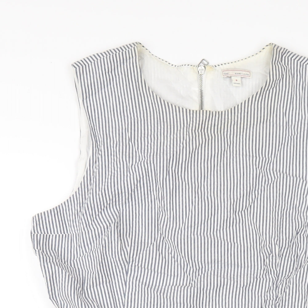Gap Womens Blue Striped Cotton A-Line Size 8 Round Neck Zip