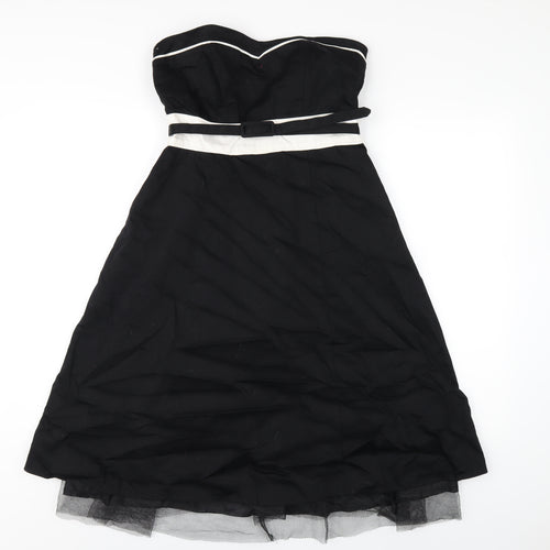 BHS Womens Black Cotton A-Line Size 10 Sweetheart Zip
