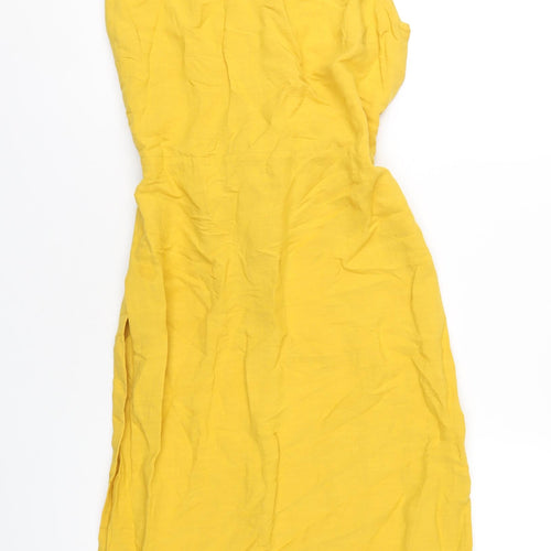 NEXT Womens Yellow Viscose A-Line Size 14 Round Neck Zip