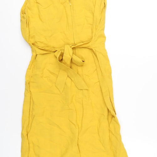 NEXT Womens Yellow Viscose A-Line Size 14 Round Neck Zip