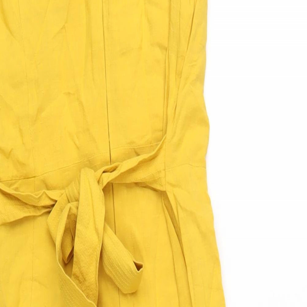NEXT Womens Yellow Viscose A-Line Size 14 Round Neck Zip