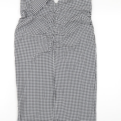 Mango Womens Black Check Polyester Bodycon Size M Square Neck Zip