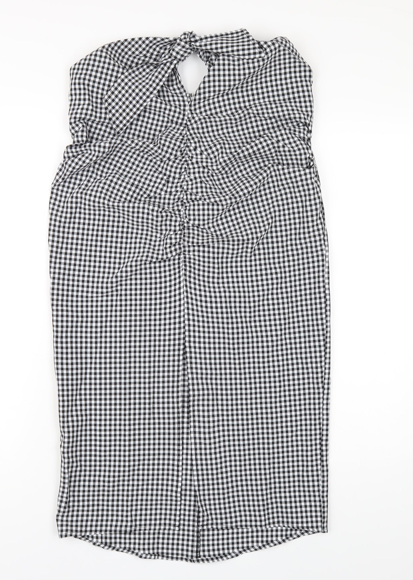 Mango Womens Black Check Polyester Bodycon Size M Square Neck Zip