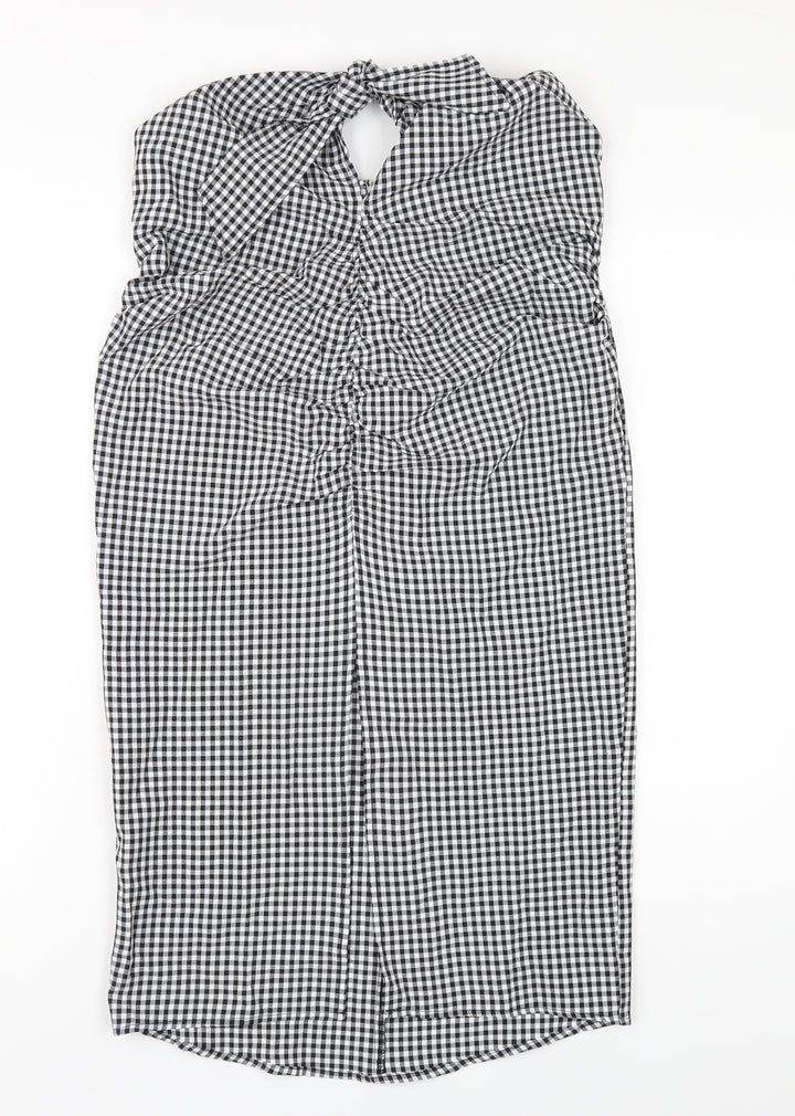 Mango Womens Black Check Polyester Bodycon Size M Square Neck Zip