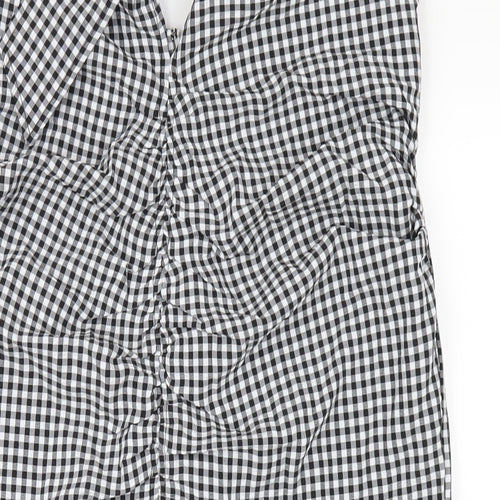 Mango Womens Black Check Polyester Bodycon Size M Square Neck Zip