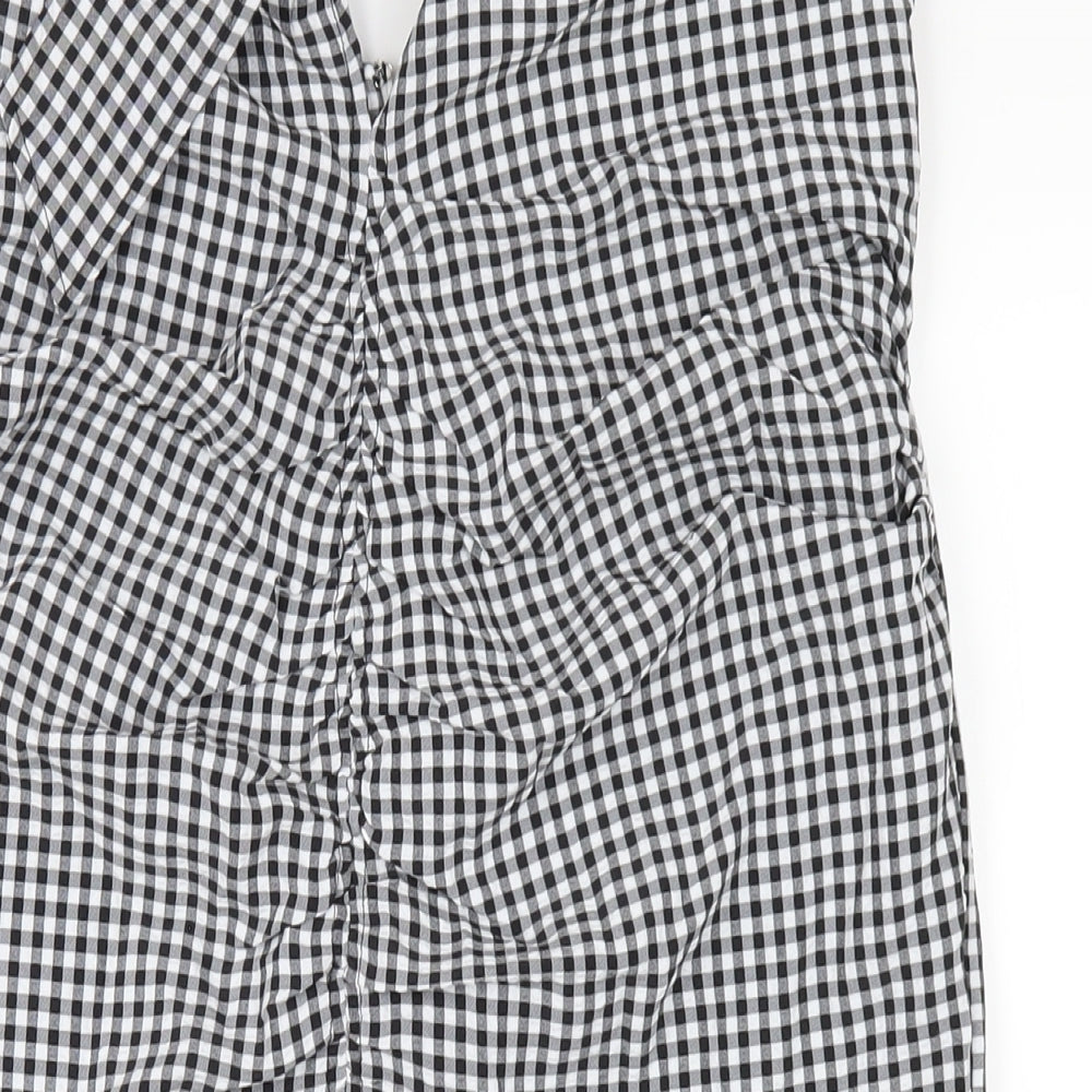 Mango Womens Black Check Polyester Bodycon Size M Square Neck Zip