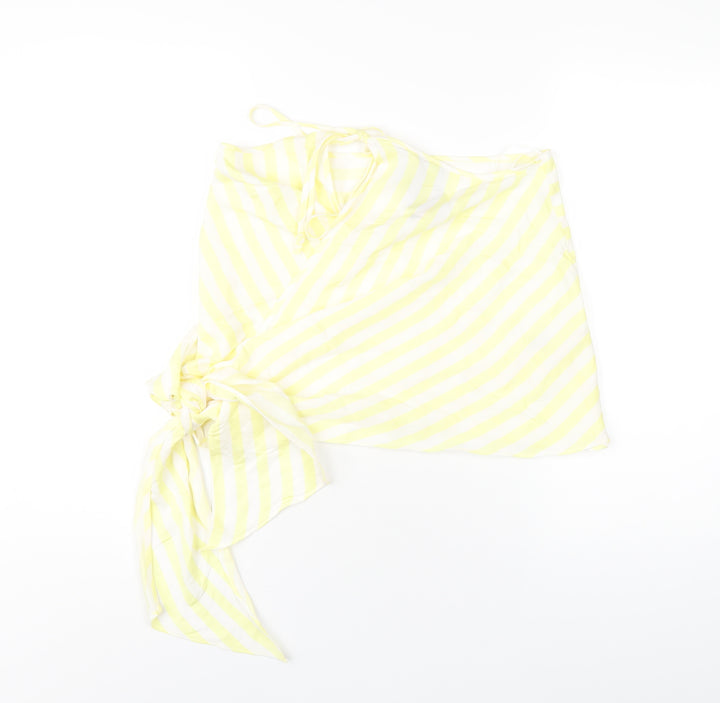 ASOS Womens Yellow Striped Viscose A-Line Skirt Size 12 Tie