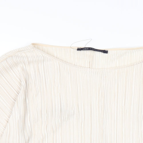 Marks and Spencer Womens Ivory Polyester Basic T-Shirt Size 8 Round Neck