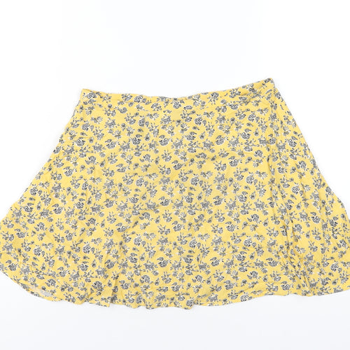 H&M Womens Yellow Floral Viscose A-Line Skirt Size 8 Button