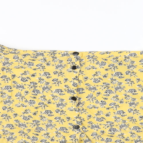 H&M Womens Yellow Floral Viscose A-Line Skirt Size 8 Button