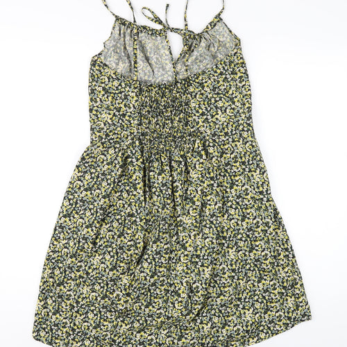 H&M Womens Yellow Floral Polyester A-Line Size M Round Neck Zip