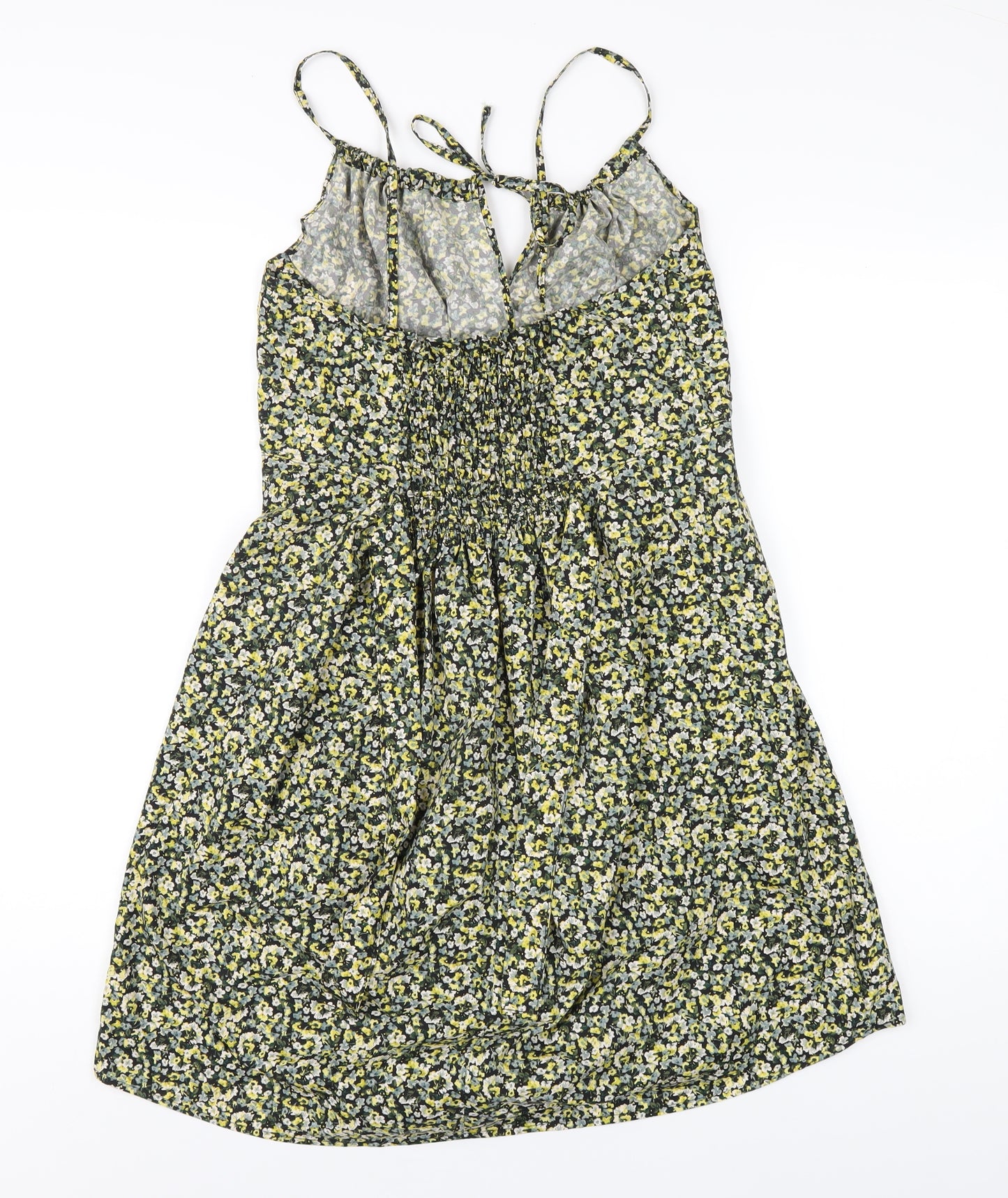 H&M Womens Yellow Floral Polyester A-Line Size M Round Neck Zip