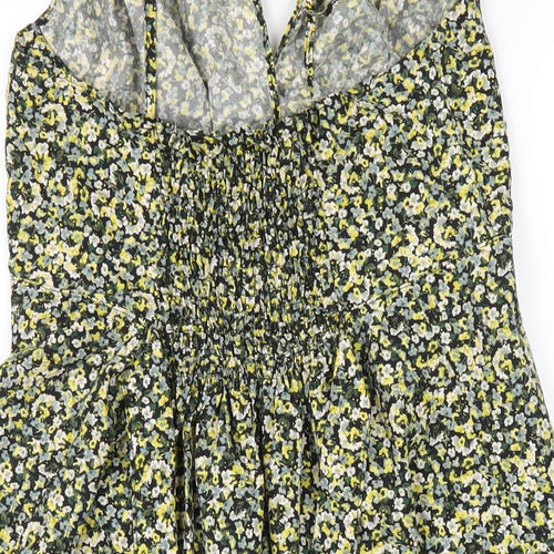 H&M Womens Yellow Floral Polyester A-Line Size M Round Neck Zip