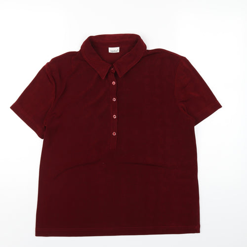 Together Womens Red Polyester Basic Polo Size 16 Collared