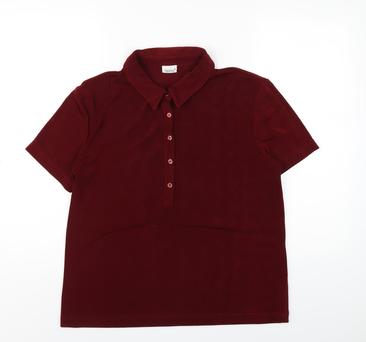 Together Womens Red Polyester Basic Polo Size 16 Collared