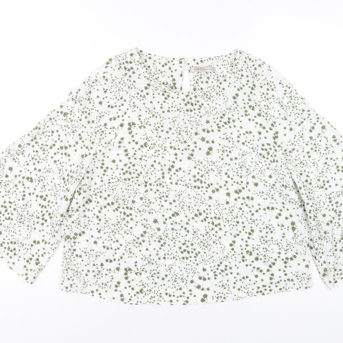 Marks and Spencer Womens White Geometric Polyester Basic Blouse Size 12 Round Neck