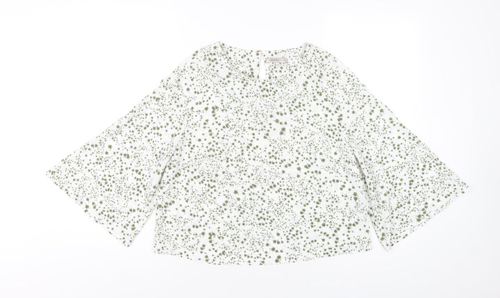 Marks and Spencer Womens White Geometric Polyester Basic Blouse Size 12 Round Neck