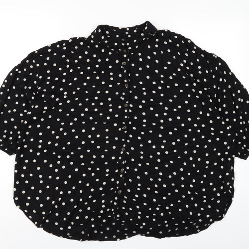NEXT Womens Black Polka Dot Viscose Basic Button-Up Size 20 Collared
