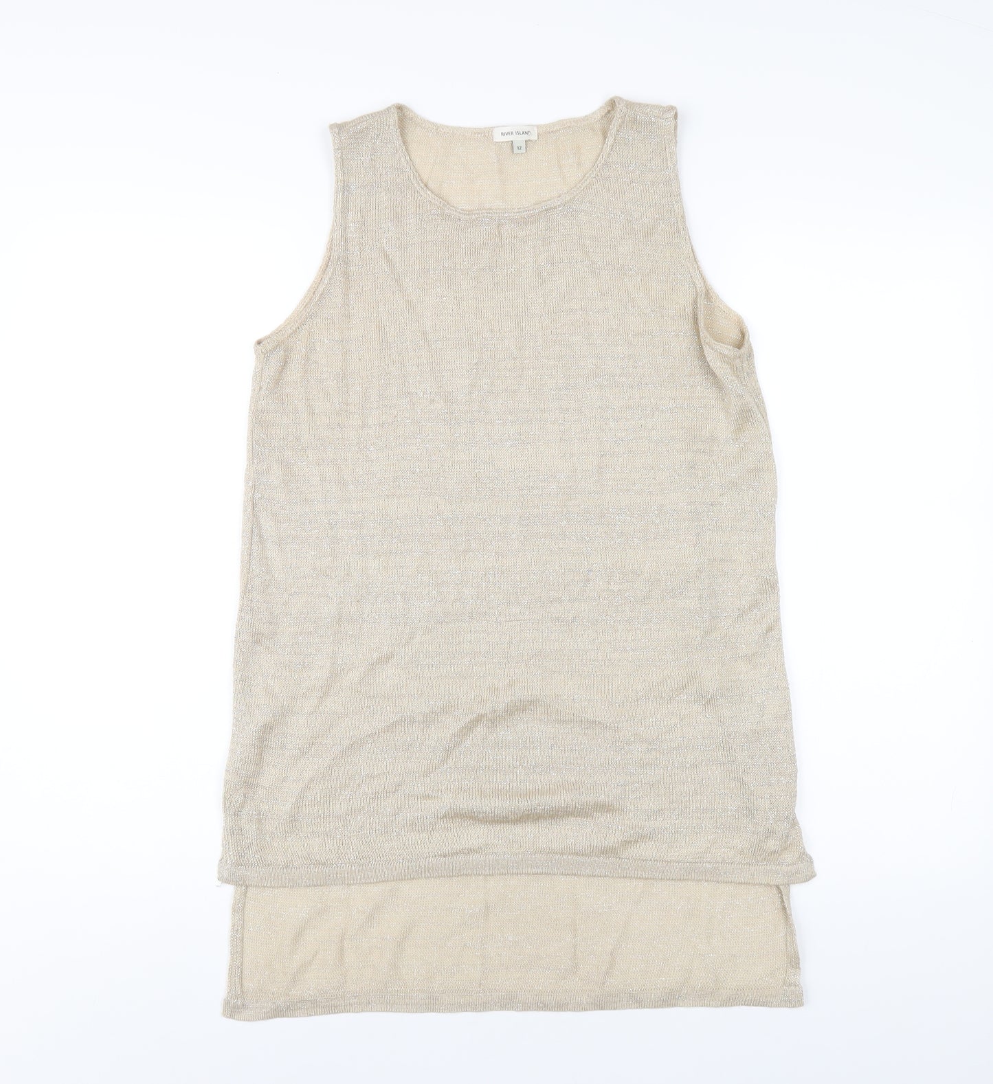 River Island Womens Gold Acrylic Basic Tank Size 12 Round Neck