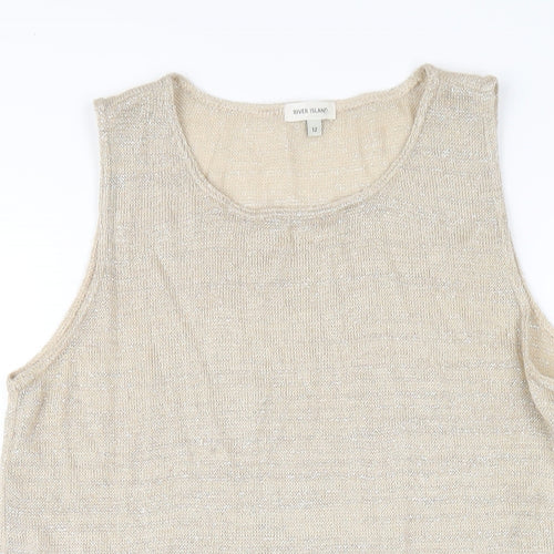 River Island Womens Gold Acrylic Basic Tank Size 12 Round Neck