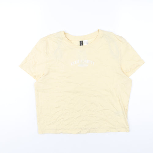 H&M Womens Yellow Cotton Cropped T-Shirt Size L Round Neck