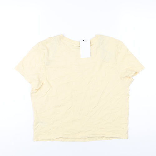 H&M Womens Yellow Cotton Cropped T-Shirt Size L Round Neck