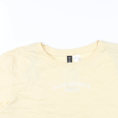 H&M Womens Yellow Cotton Cropped T-Shirt Size L Round Neck