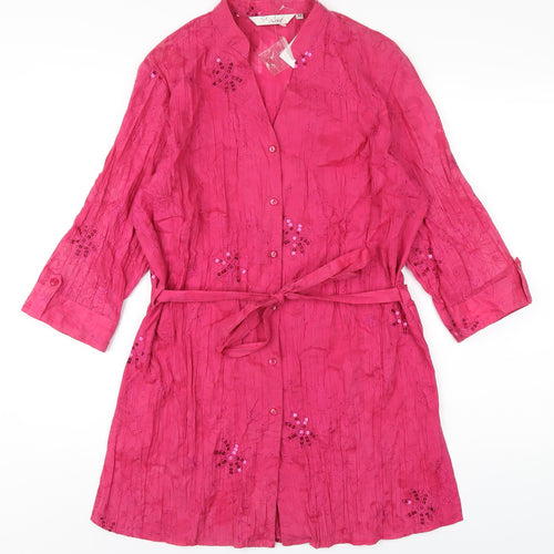EWM Womens Pink Polyester Basic Button-Up Size 14 V-Neck