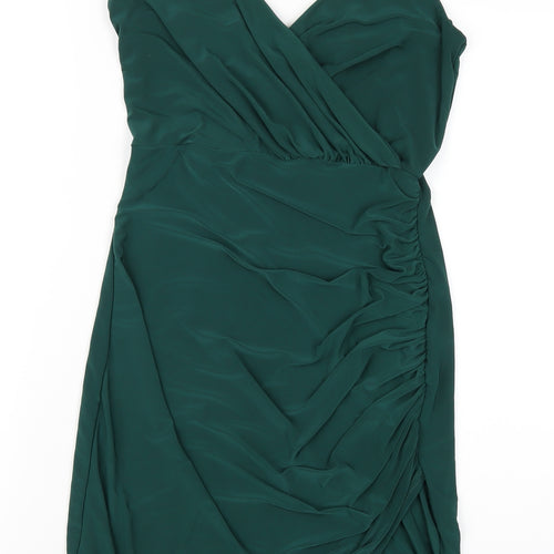 Missguided Womens Green Polyester Bodycon Size 8 V-Neck Pullover