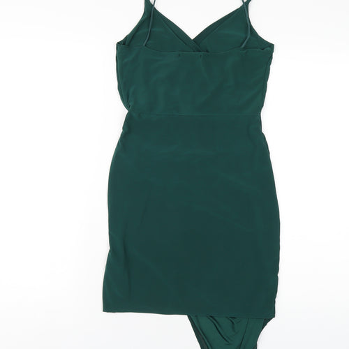 Missguided Womens Green Polyester Bodycon Size 8 V-Neck Pullover