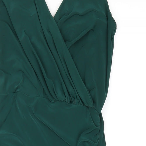 Missguided Womens Green Polyester Bodycon Size 8 V-Neck Pullover