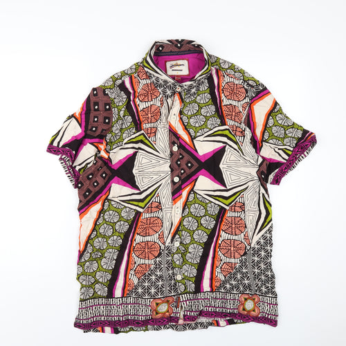 Joe Browns Mens Multicoloured Geometric Viscose Button-Up Size L Collared Button