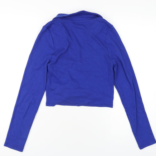 New Look Womens Blue Cotton Cropped T-Shirt Size 14 V-Neck - Ruched Front