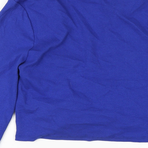 New Look Womens Blue Cotton Cropped T-Shirt Size 14 V-Neck - Ruched Front