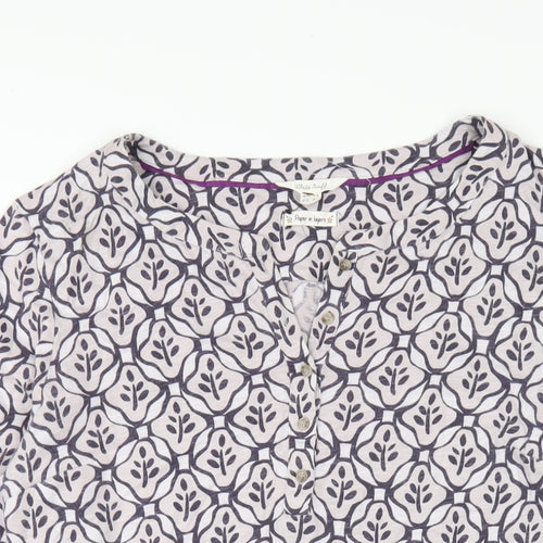 White Stuff Womens Multicoloured Geometric 100% Cotton A-Line Size 14 V-Neck Pullover