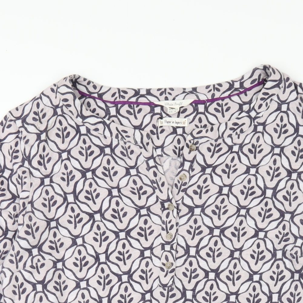 White Stuff Womens Multicoloured Geometric 100% Cotton A-Line Size 14 V-Neck Pullover