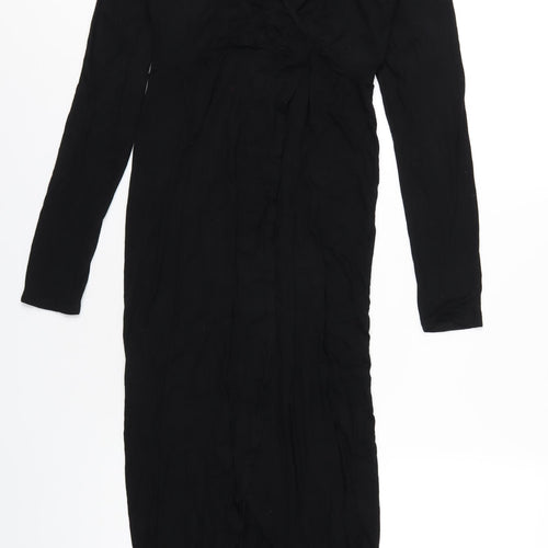 PRETTYLITTLETHING Womens Black Viscose A-Line Size 12 V-Neck Pullover