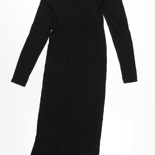 PRETTYLITTLETHING Womens Black Viscose A-Line Size 12 V-Neck Pullover