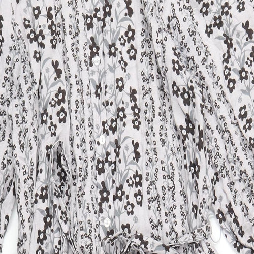 And/Or Womens Grey Floral Cotton A-Line Size 10 Round Neck Button